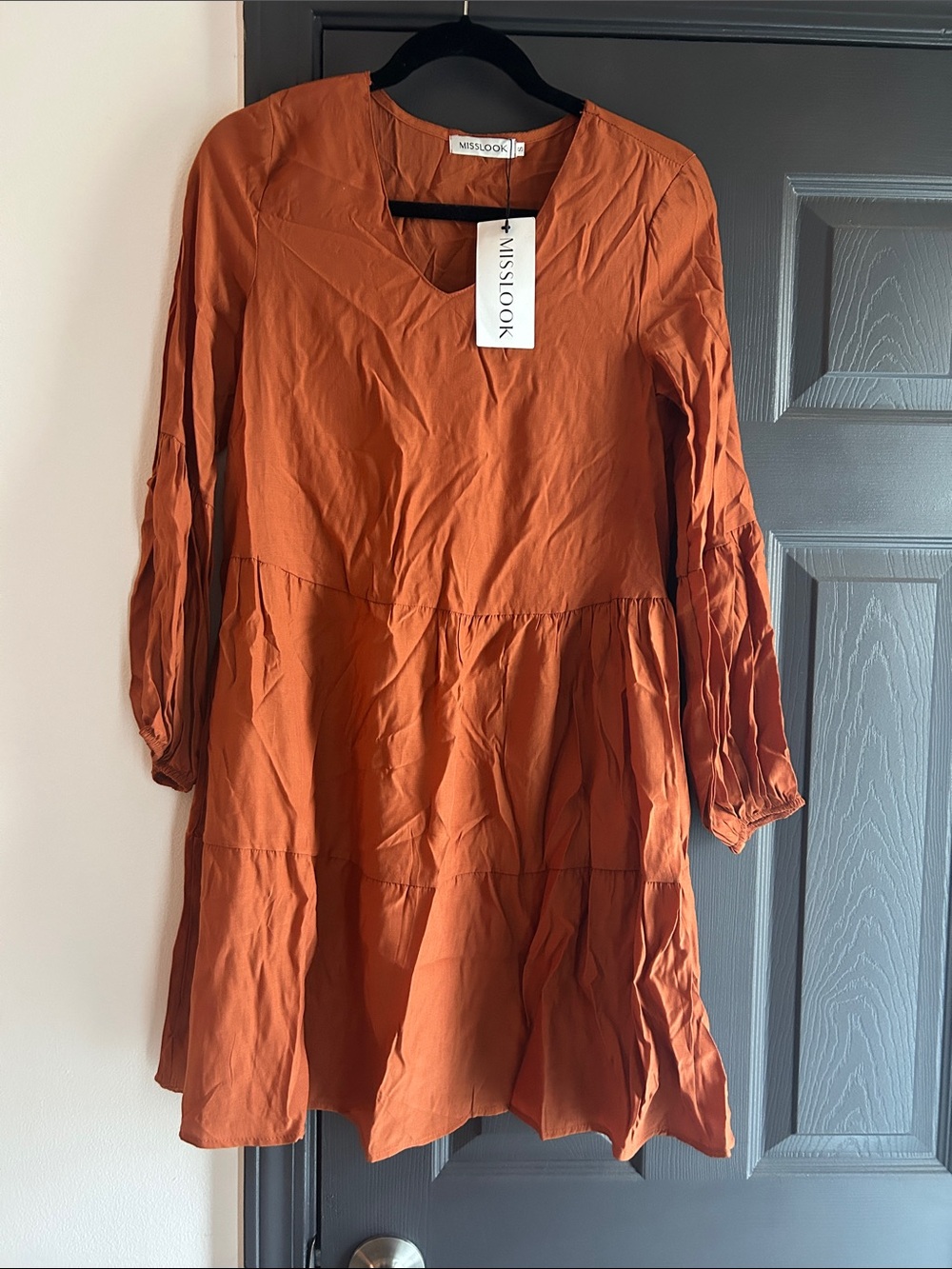 MISSLOOK Rust Orange Tiered Casual Dress for Women